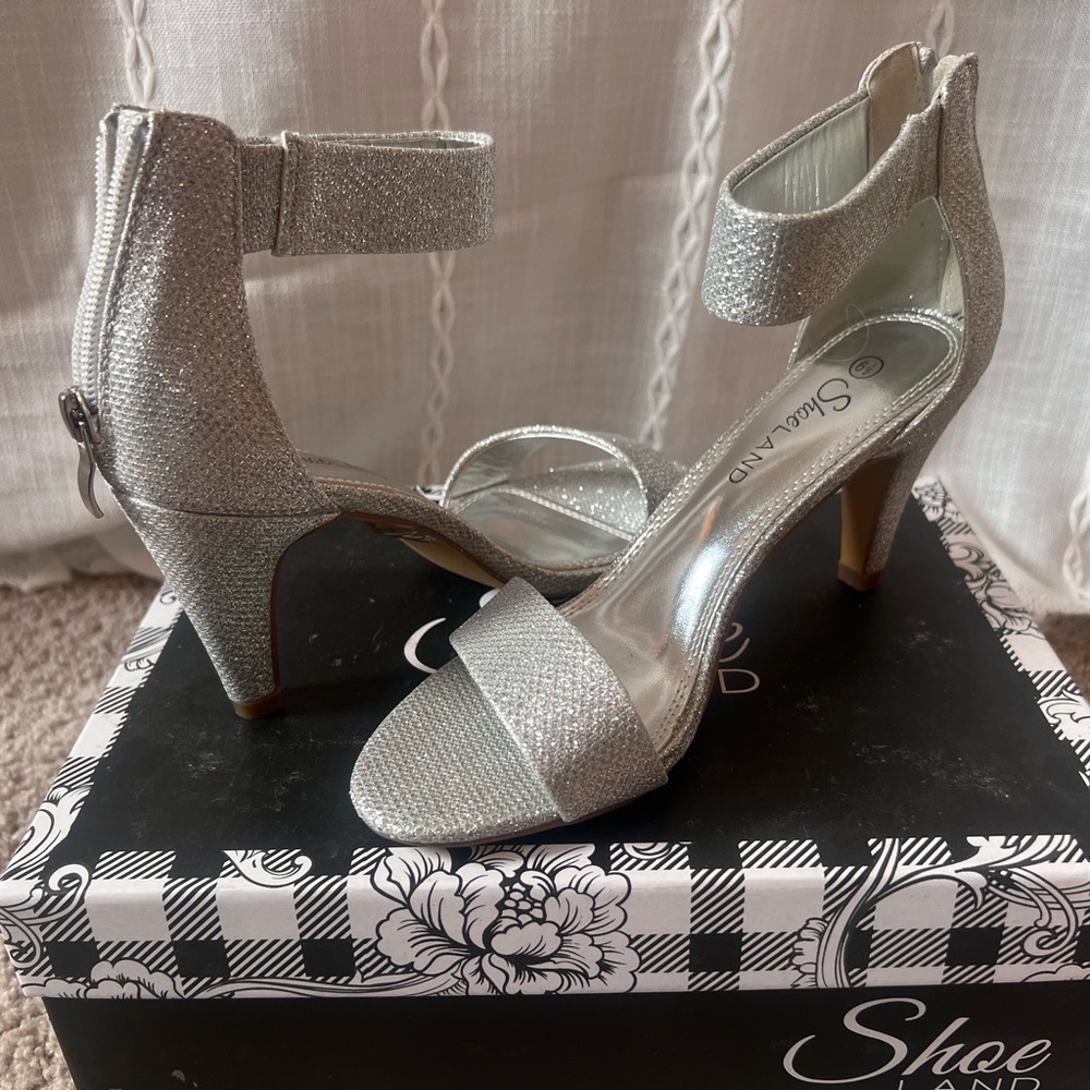 Sparkly silver high heels